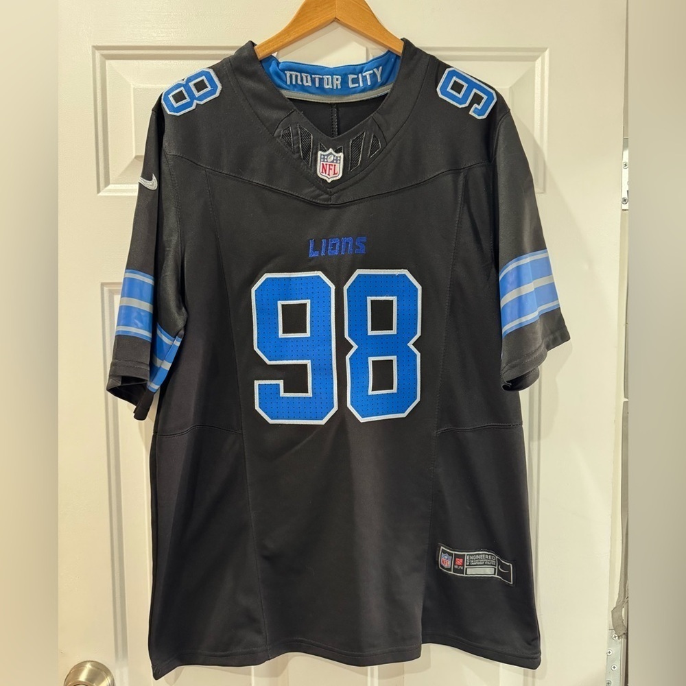 #98 DJ READER Detroit Lions Sz Large Mens Alt Black Stitched 2025 Jersey - Picture 10 of 11